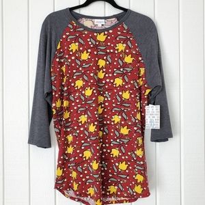 LuLaRoe Randy Baseball Raglan Tee T-shirt Flowers NWT
